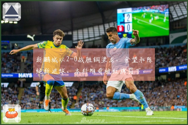新鹏城以2-0战胜铜梁龙，余望和陈纯新进球、本科维奇被红牌罚下，暂时登顶
